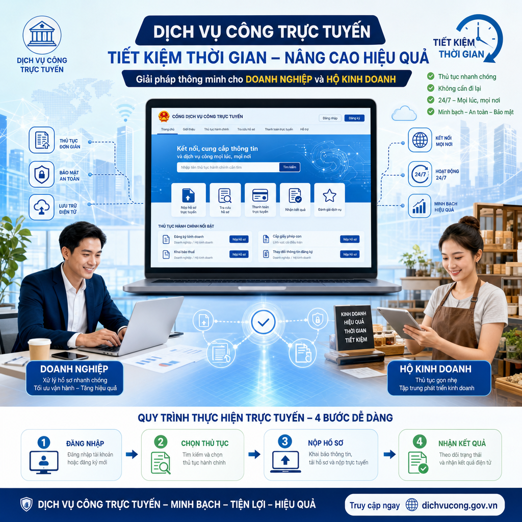 Dịch vụ công trực tuyến: Giải pháp tiết kiệm thời gian cho doanh nghiệp, hộ kinh doanh